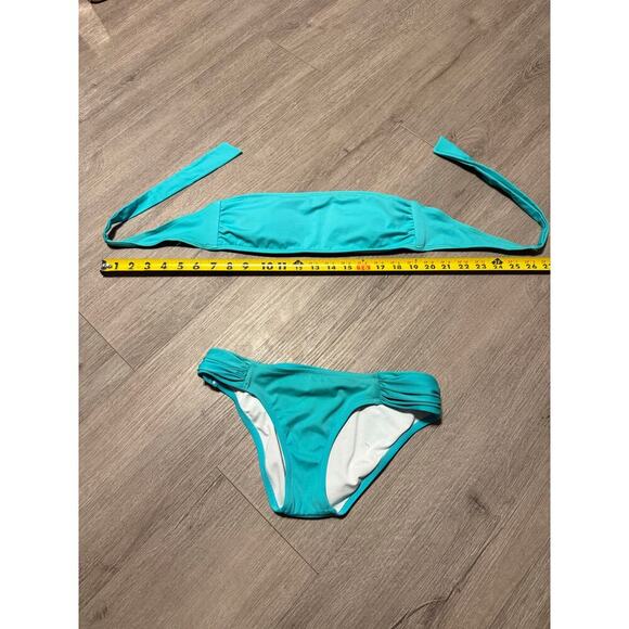 Victoria’s Secret Bikini Set Sz Sm Bandeau Top, Ruched Hipster Bottoms Teal Blue - Picture 12 of 12